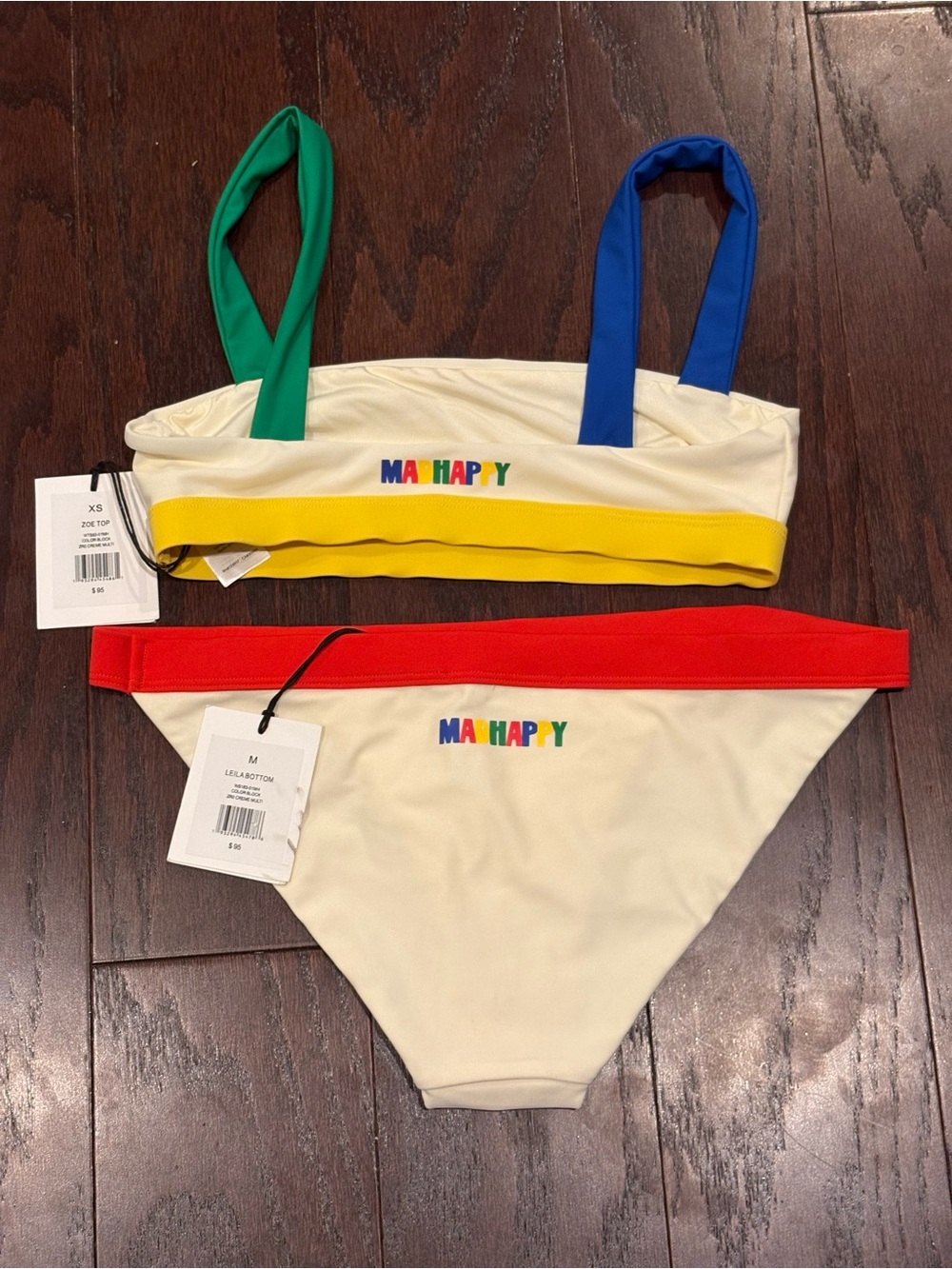 NEW Madhappy x Onia Cream Color Block Swim Bikini Set Top XS & Bottom Medium NWT